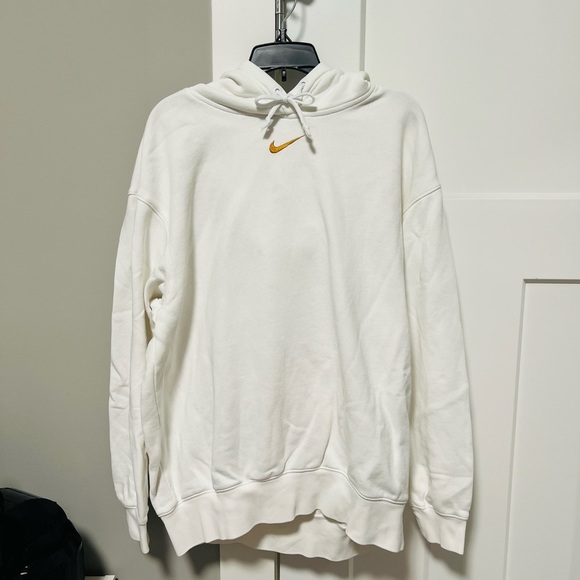 Nike Tops - Nike White Oversized Hoodie with Gold Logo